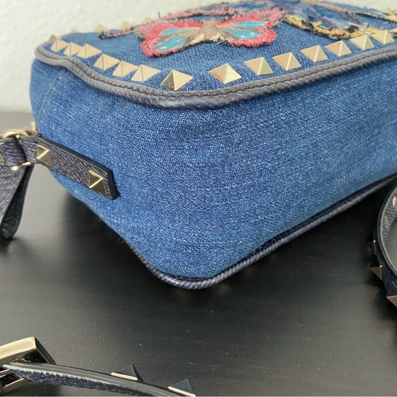 EUC Valentino Garavani Rockstud Camera Crossbody Bag Denim Butterfly App… - Picture 10 of 14
